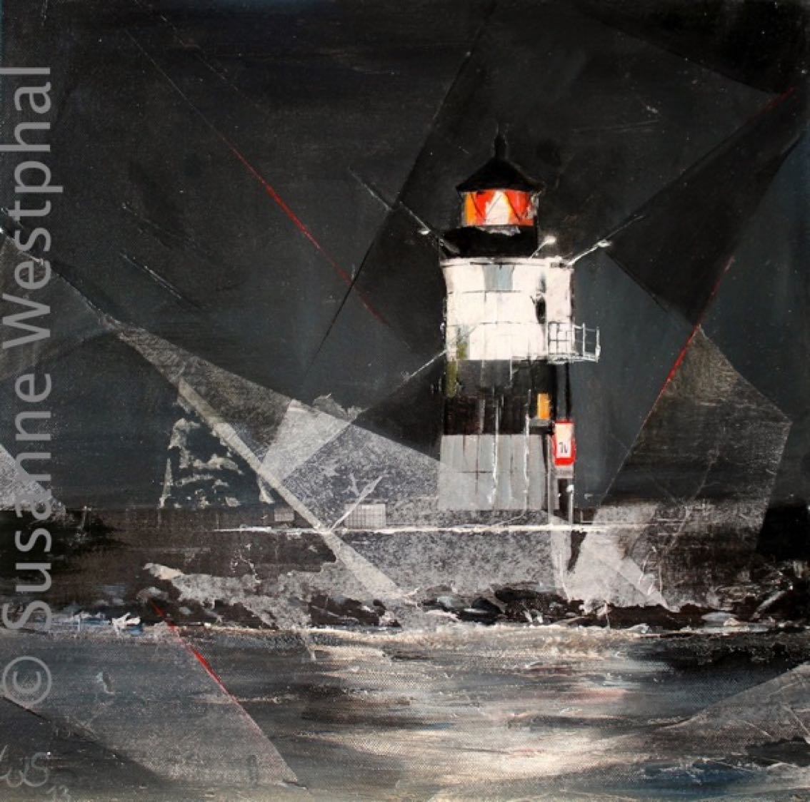 Schleimünde bei Nacht 50cm x 50cm Leuchtturmbild in der Galerie Susanne Westphal - Maritime Kunst