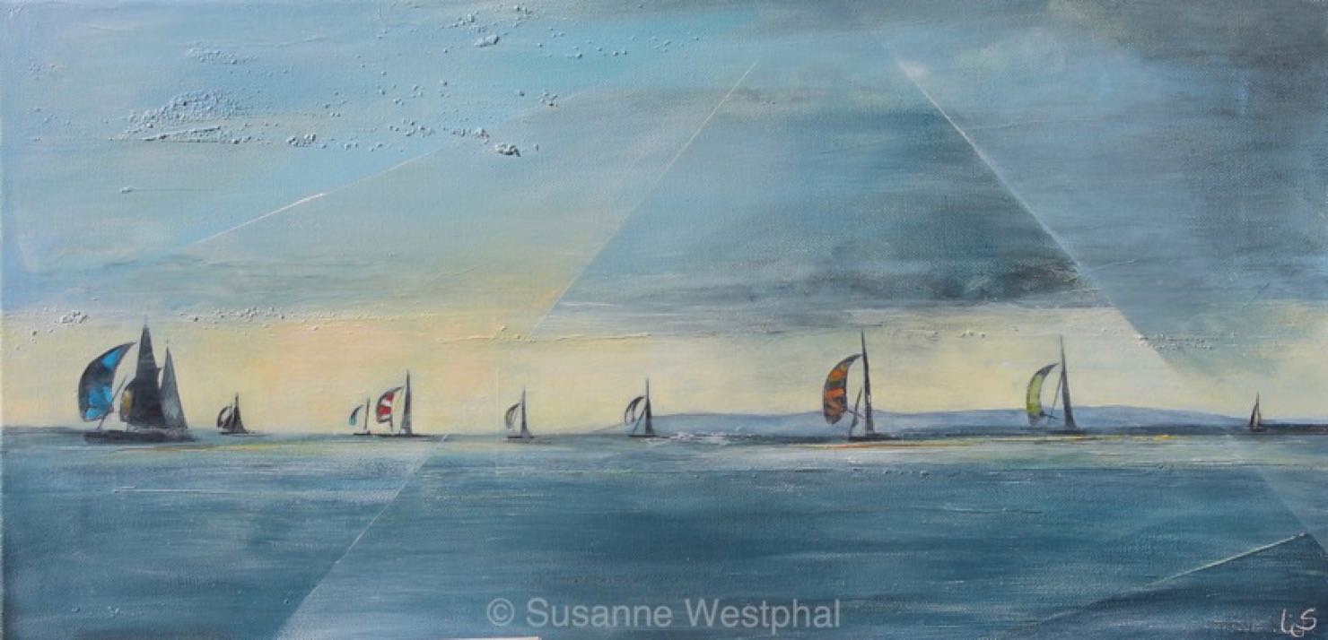 Sonne und Regen 60cm x 30cm Segelbild in der Galerie Susanne Westphal - Maritime Kunst